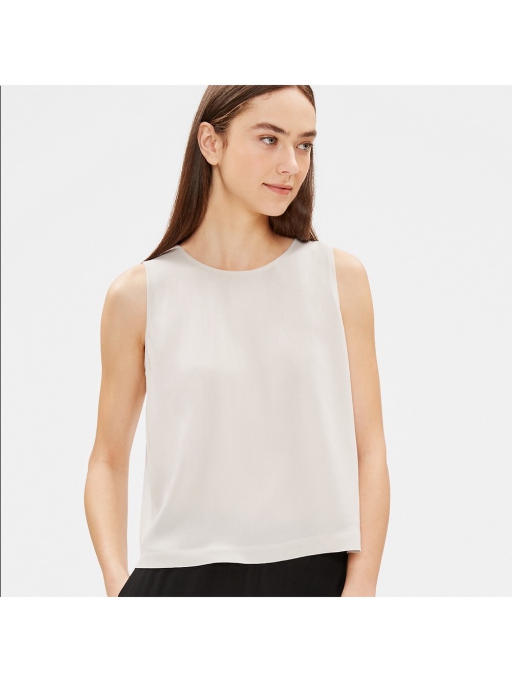Eileen Fisher Cream Satin-Look Sleeveless Camisole georgette NWT